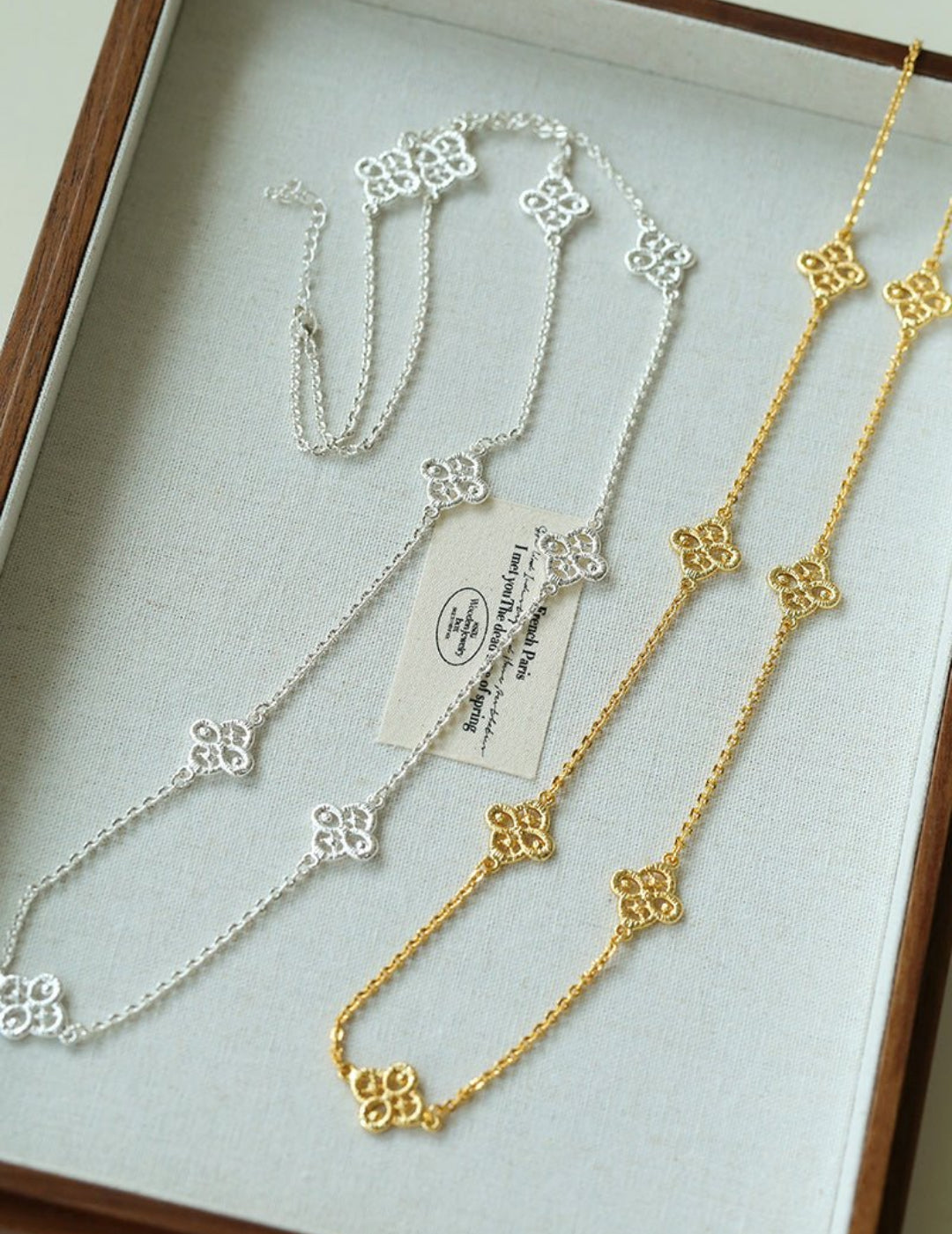  Lace Loom Long Gold Silver Necklace gembea jewelry