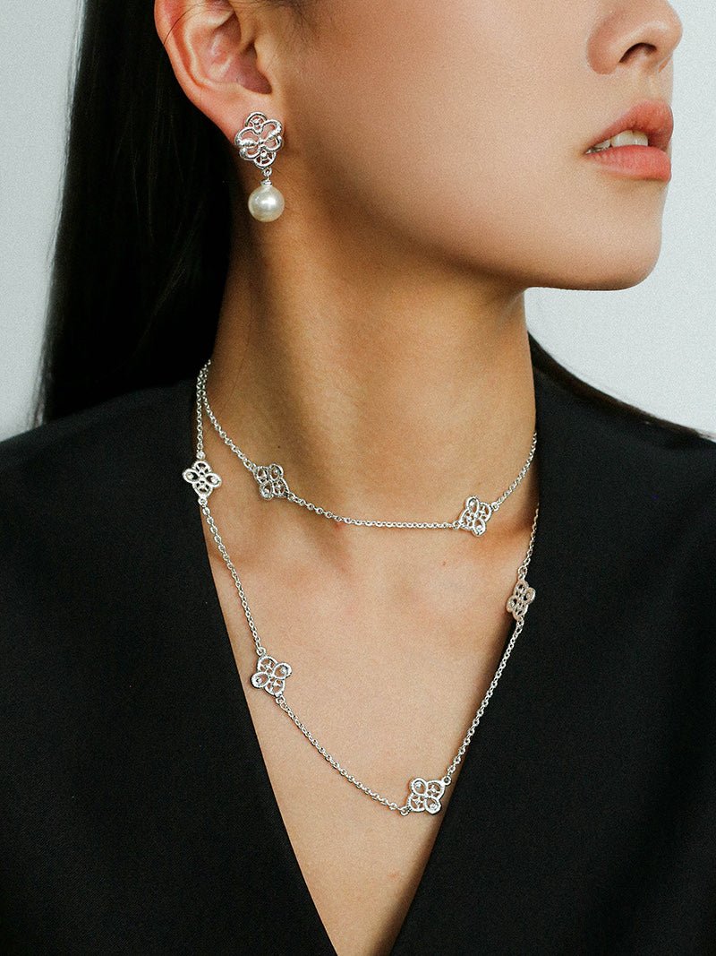  Lace Loom Long Gold Silver Necklace gembea jewelry
