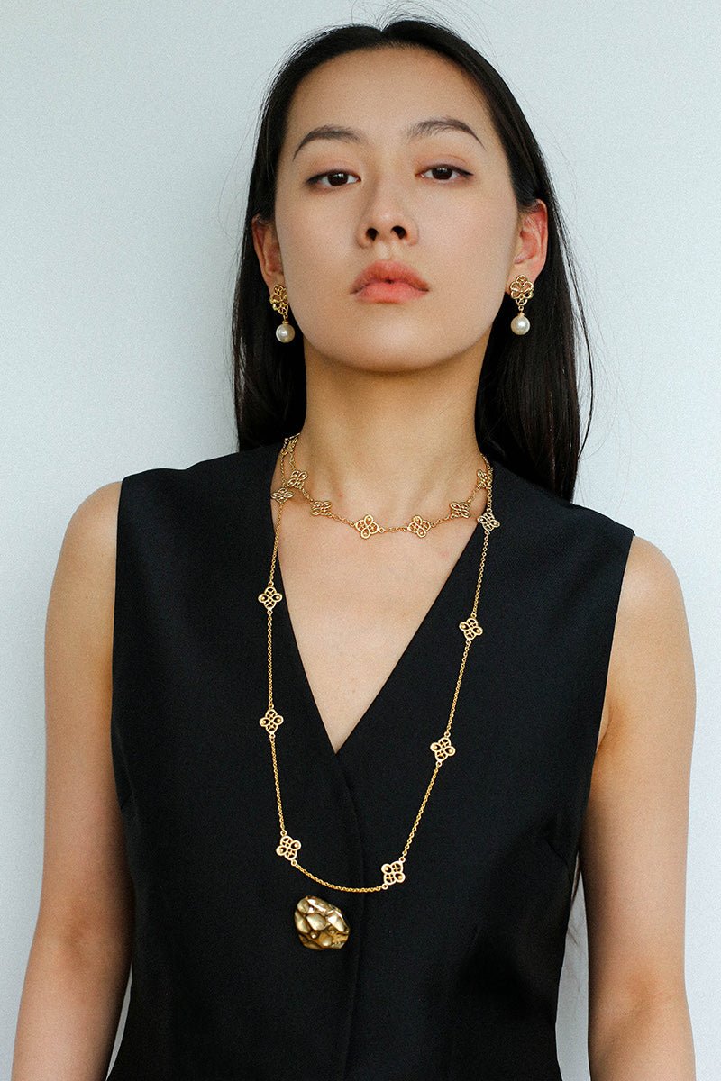  Lace Loom Long Gold Silver Necklace gembea jewelry