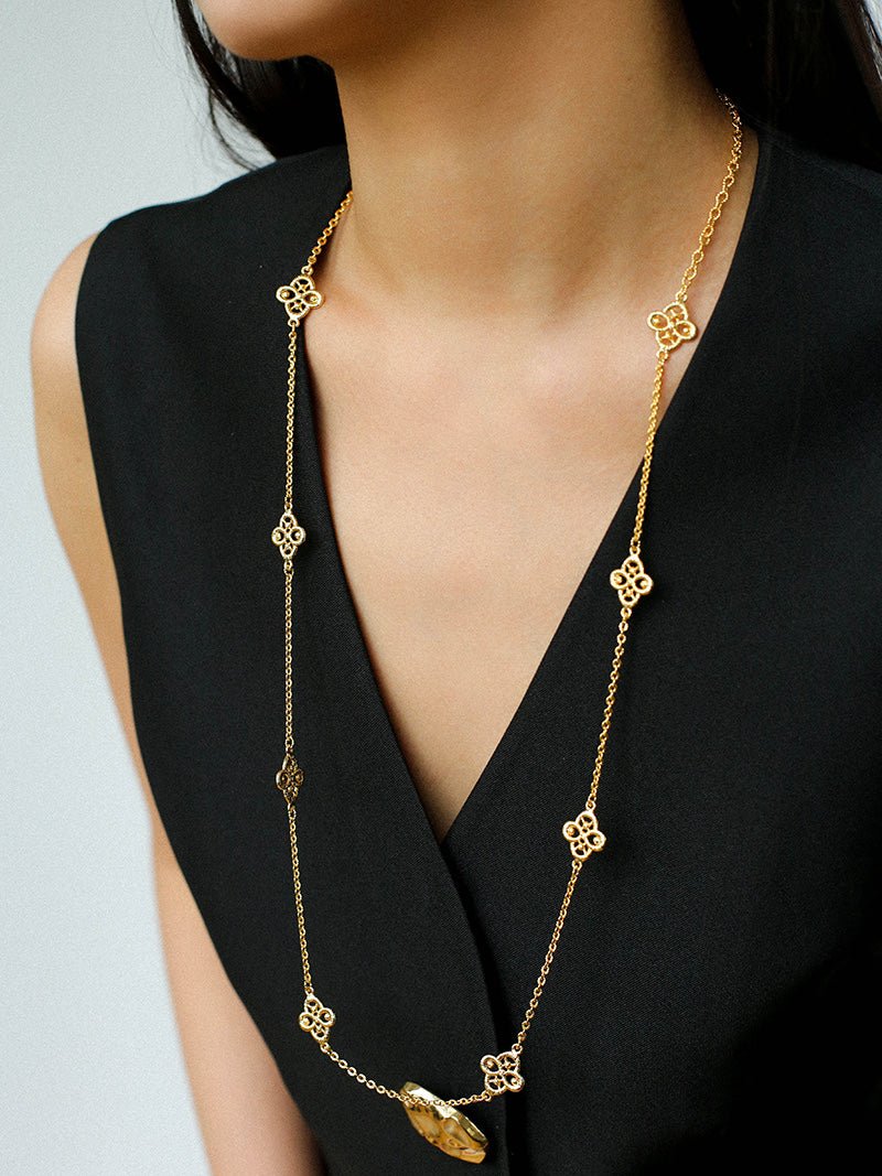  Lace Loom Long Gold Silver Necklace gembea jewelry