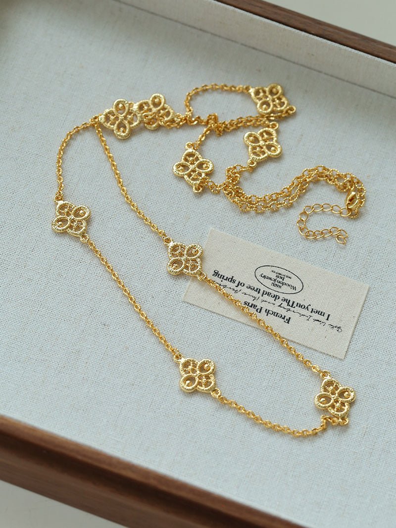 Lace Loom Long Gold Silver Necklace gembea jewelry