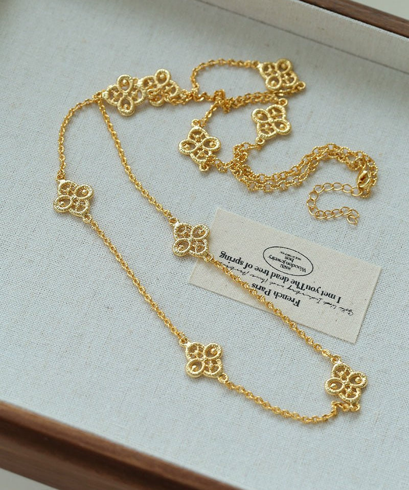  Lace Loom Long Gold Silver Necklace gembea jewelry