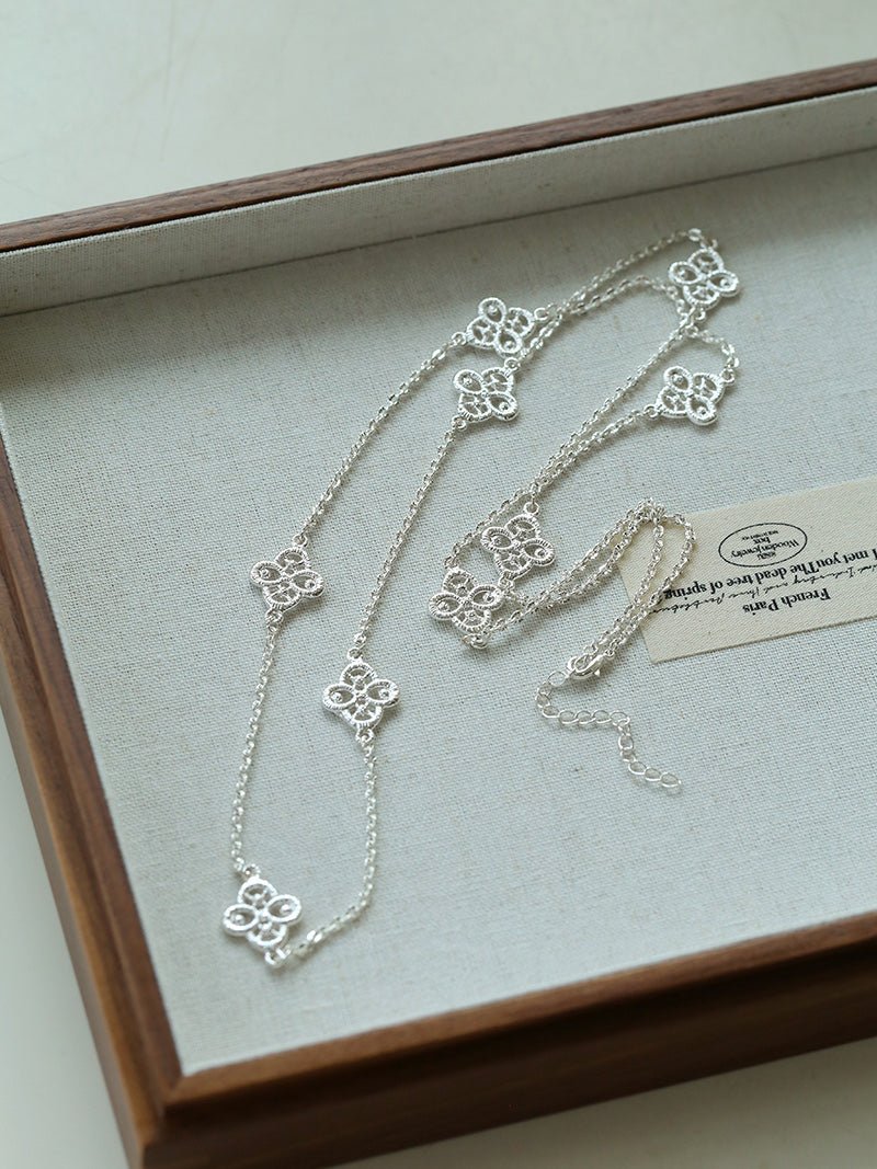  Lace Loom Long Gold Silver Necklace gembea jewelry