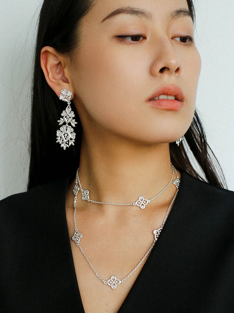 Lace Loom Long Gold Silver Necklace gembea jewelry