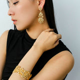 Lace Wide Embroidered Gold Silver Cuff Bracelet