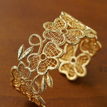 Lace Wide Embroidered Gold Silver Cuff Bracelet