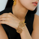 Lace Wide Embroidered Gold Silver Cuff Bracelet