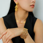 Lace Wide Embroidered Gold Silver Cuff Bracelet