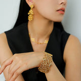 Lace Wide Embroidered Gold Silver Cuff Bracelet