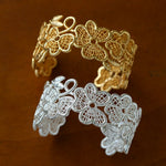 Lace Wide Embroidered Gold Silver Cuff Bracelet