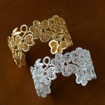 Lace Wide Embroidered Gold Silver Cuff Bracelet