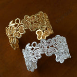 Lace Wide Embroidered Gold Silver Cuff Bracelet