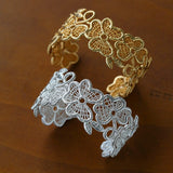 Lace Wide Embroidered Gold Silver Cuff Bracelet