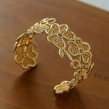 Lace Wide Embroidered Gold Silver Cuff Bracelet