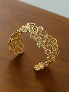 Lace Wide Embroidered Gold Silver Cuff Bracelet