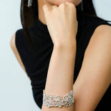 Lace Wide Embroidered Gold Silver Cuff Bracelet