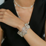 Lace Wide Embroidered Gold Silver Cuff Bracelet