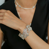 Lace Wide Embroidered Gold Silver Cuff Bracelet
