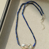 Lapis Lazuli Baroque Pearl Necklace GEMBEA JEWELRY