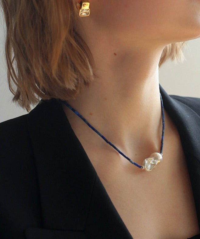Lapis Lazuli Baroque Pearl Necklace GEMBEA JEWELRY