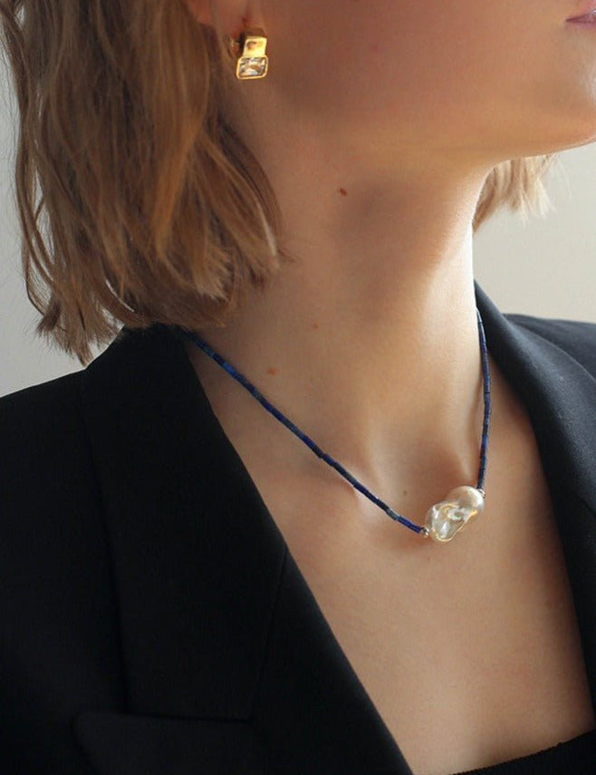 Lapis Lazuli Baroque Pearl Necklace GEMBEA JEWELRY