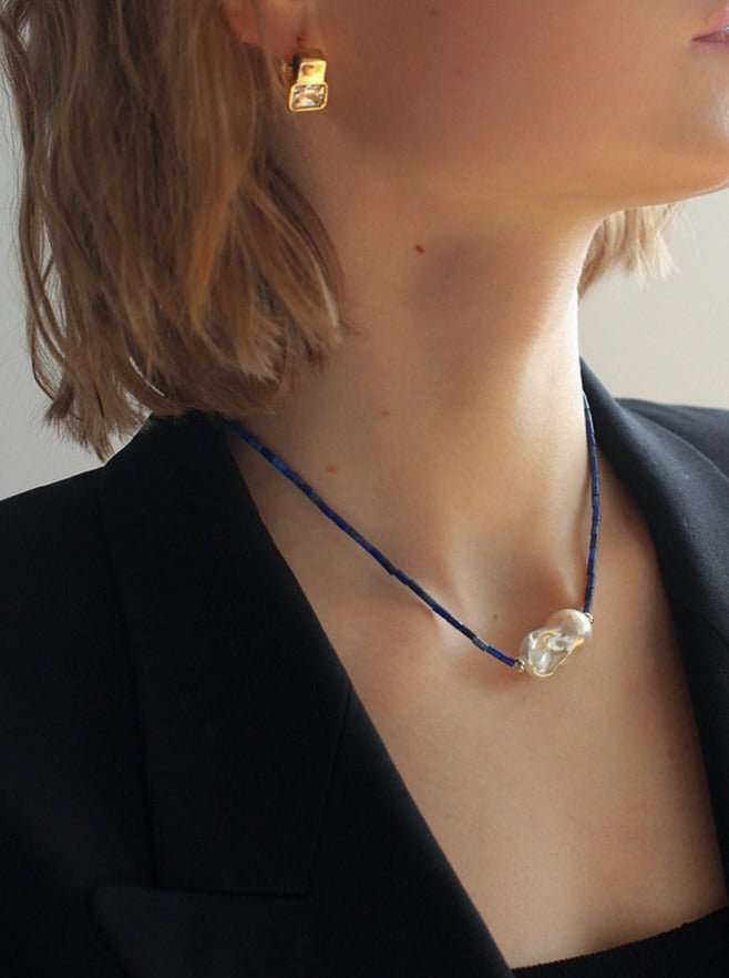 Lapis Lazuli Baroque Pearl Necklace GEMBEA JEWELRY