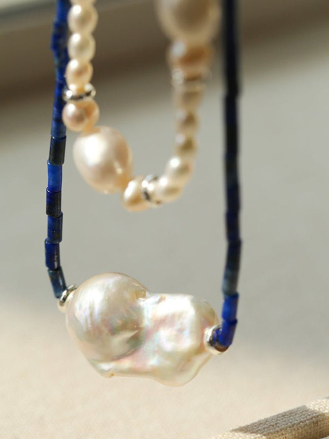 Lapis Lazuli Baroque Pearl Necklace GEMBEA JEWELRY