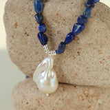 Lapis Lazuli Beaded Baroque Pearl Necklace gembea jewelry