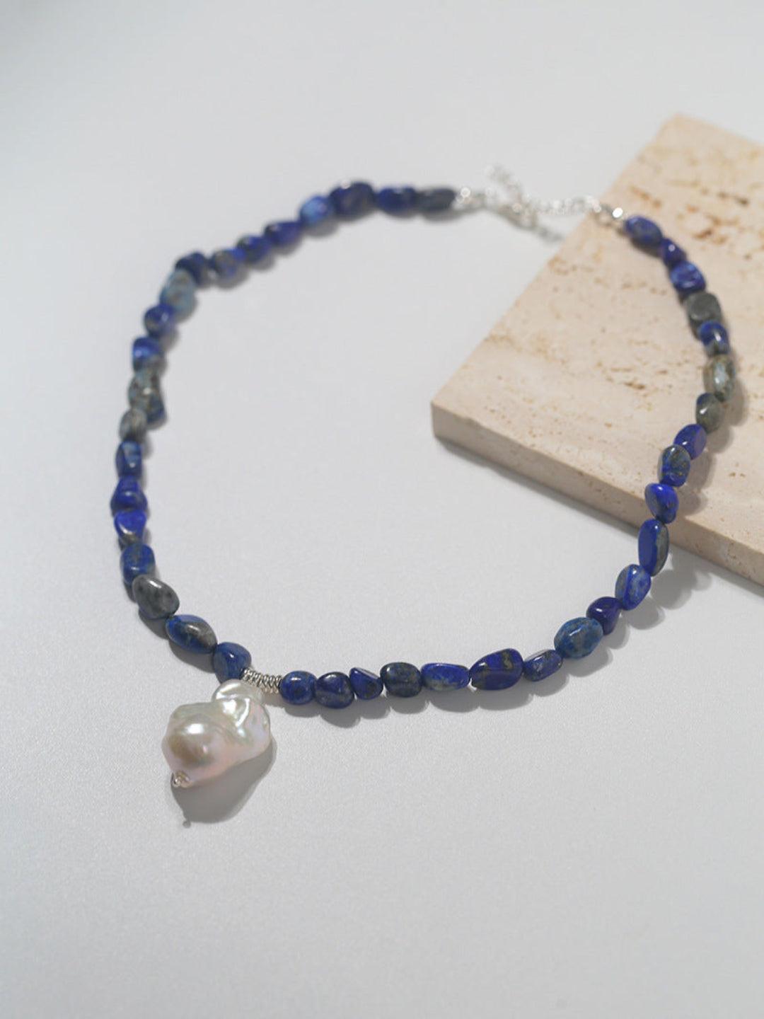 Sea's Embrace Series Lapis Lazuli Pearl Necklace - Gembea Jewelry