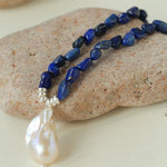 Lapis Lazuli Beaded Baroque Pearl Necklace gembea jewelry