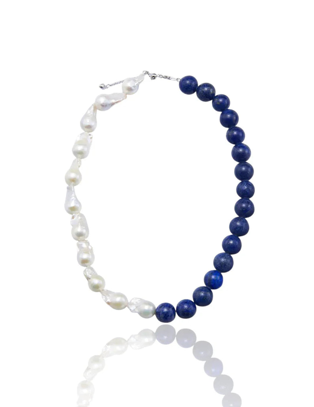 Lapis Lazuli Gemstone Baroque Pearl Beaded Necklace gembea jewelry