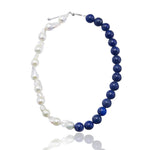 Lapis Lazuli Gemstone Baroque Pearl Beaded Necklace gembea jewelry