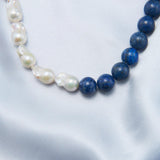 Lapis Lazuli Gemstone Baroque Pearl Beaded Necklace - Gembea Jewelry