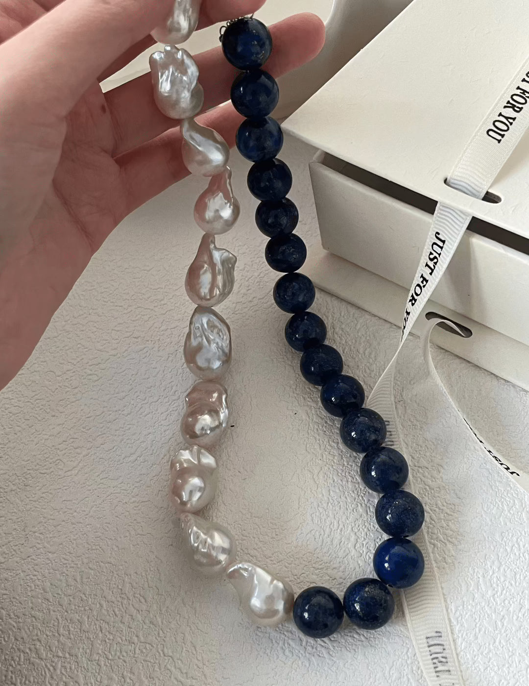 Lapis Lazuli Gemstone Baroque Pearl Beaded Necklace - Gembea Jewelry