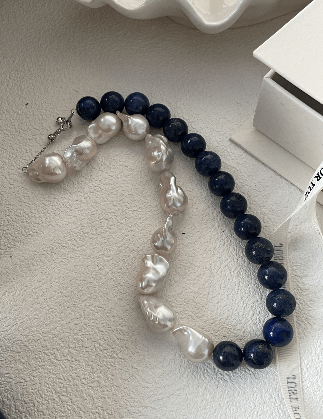 Lapis Lazuli Gemstone Baroque Pearl Beaded Necklace - Gembea Jewelry