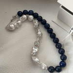 Lapis Lazuli Gemstone Baroque Pearl Beaded Necklace - Gembea Jewelry