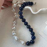 Lapis Lazuli Gemstone Baroque Pearl Beaded Necklace - Gembea Jewelry