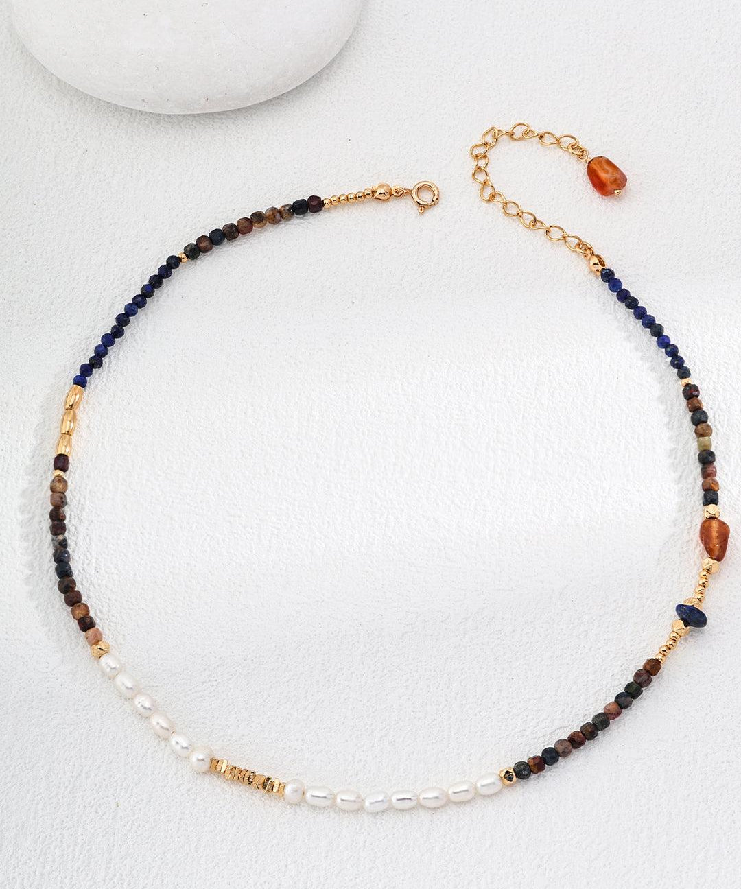Tiger's eye Lapis Lazuli Pearl Necklaces - Gembea Jewelry