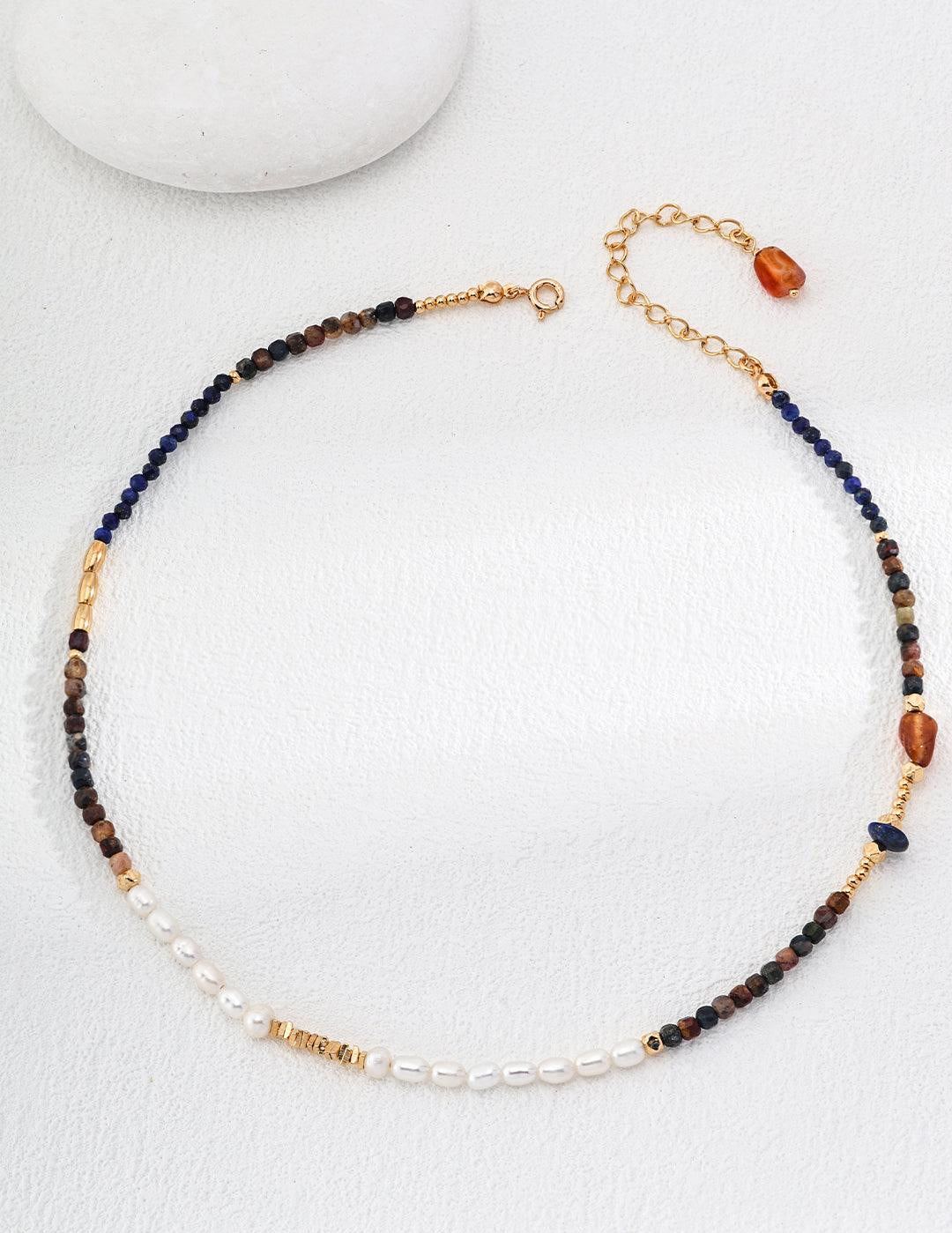 Tiger's eye Lapis Lazuli Pearl Necklaces - Gembea Jewelry