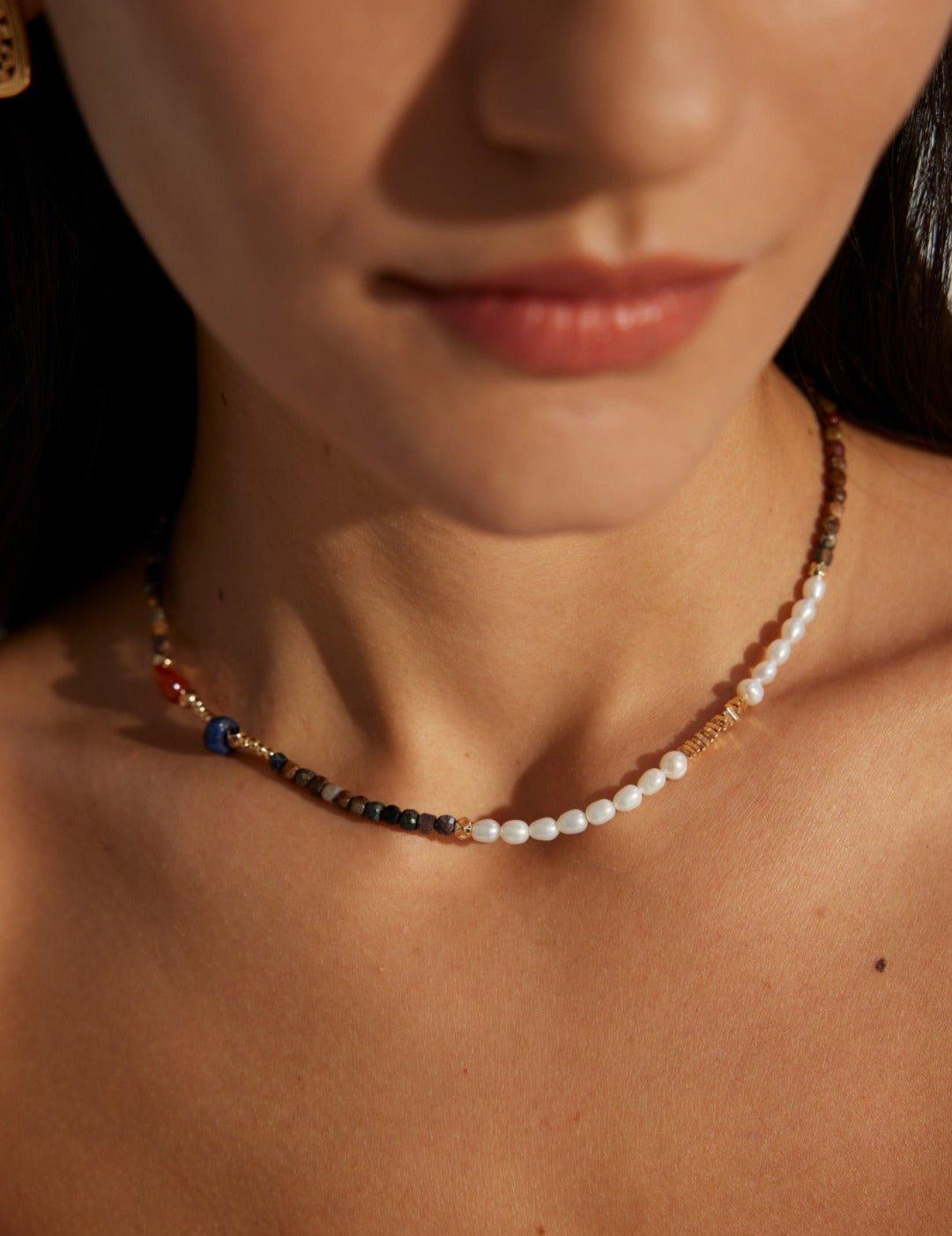 Tiger's eye Lapis Lazuli Pearl Necklaces - Gembea Jewelry