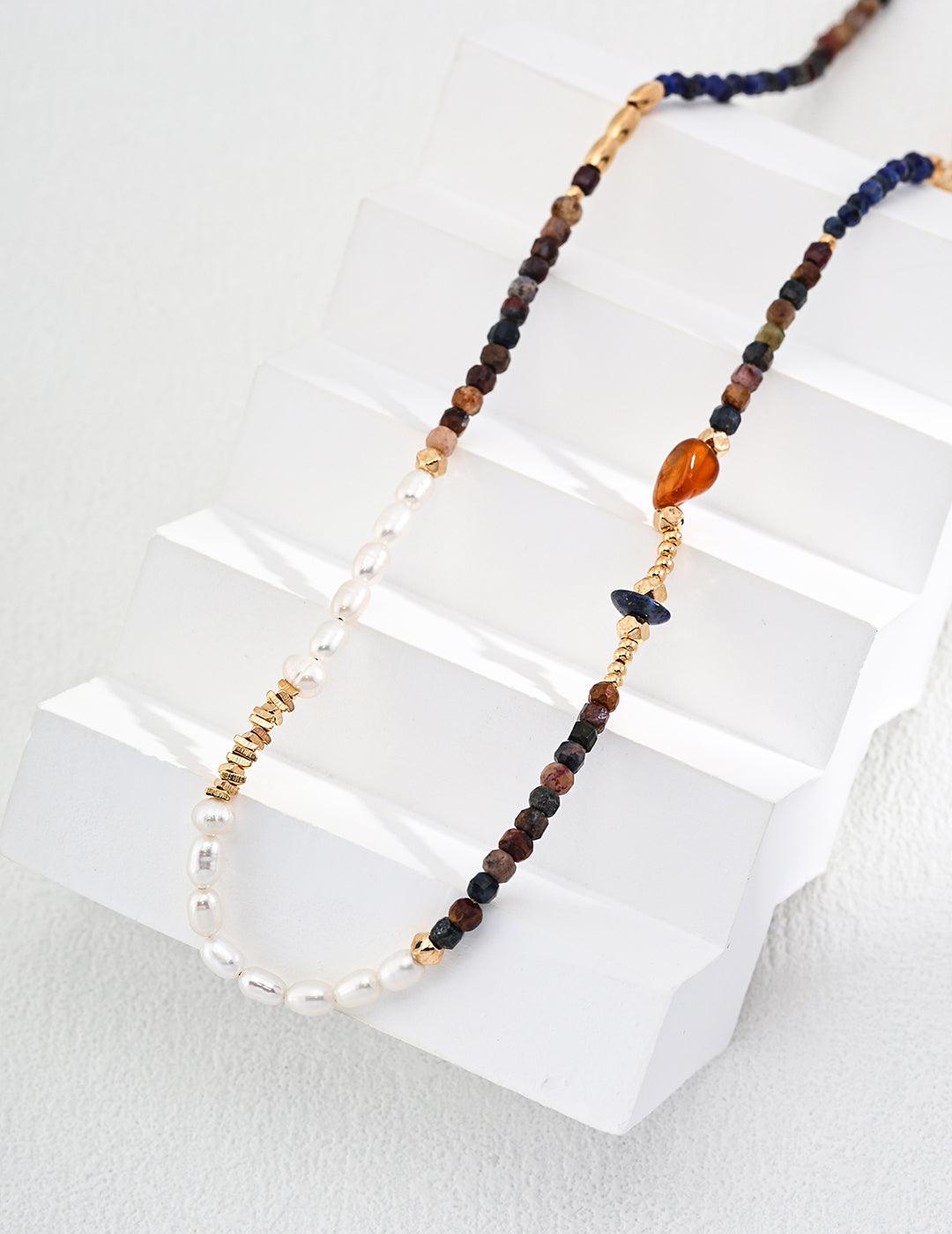 Tiger's eye Lapis Lazuli Pearl Necklaces - Gembea Jewelry
