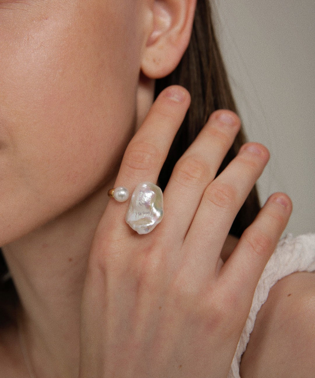 Large Baroque Pearl Open Ring gembea jewelry