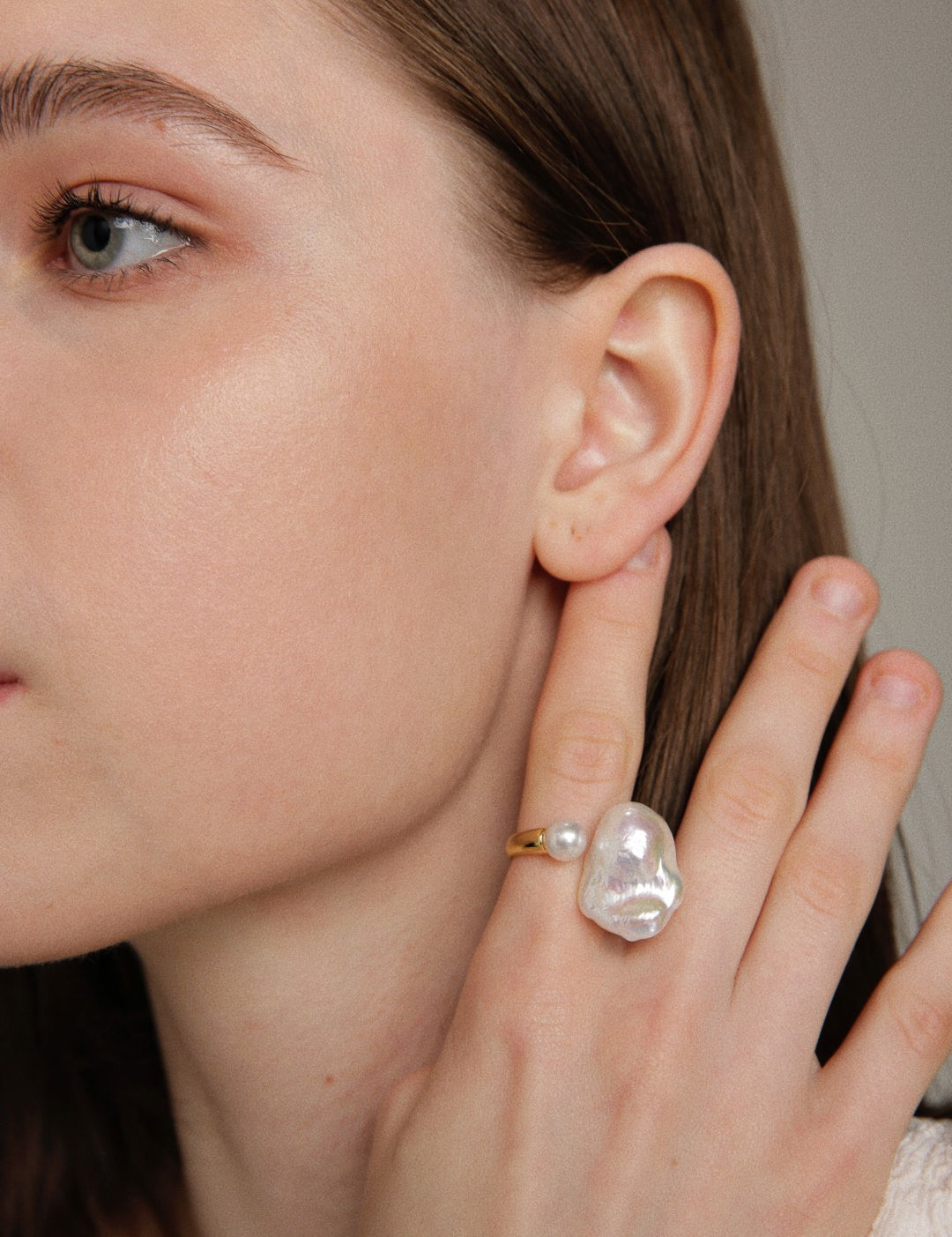Large Baroque Pearl Open Ring gembea jewelry
