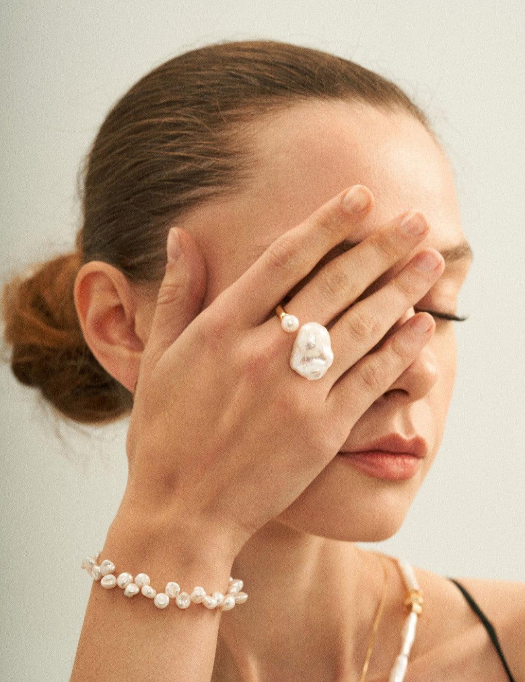 Large Baroque Pearl Open Rings - Gembea Jewelry