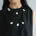 Large Petal Baroque Pearl Black Spinel Necklace-Gembea Jewelry