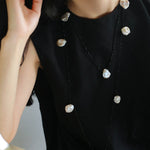 Large Petal Baroque Pearl Black Spinel Necklace-Gembea Jewelry