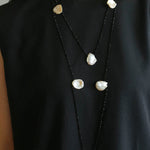 Large Petal Baroque Pearl Black Spinel Necklace-Gembea Jewelry