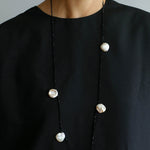 Large Petal Baroque Pearl Black Spinel Necklace-Gembea Jewelry