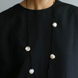 Large Petal Baroque Pearl Black Spinel Necklace-Gembea Jewelry