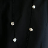 Large Petal Baroque Pearl Black Spinel Necklace-Gembea Jewelry